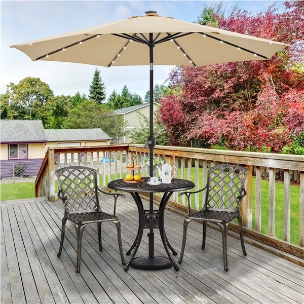 Yaheetech Ronde Tuintafel Ø78 x 75 cm - Brons - Metalen Balkontafel met Parasolgat