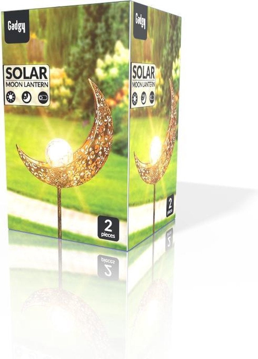 Gadgy Solar Maan Lamp met grondspies - Set van 2 st. - LED met Sensor - 88 cm hoog - Brons - Metaal