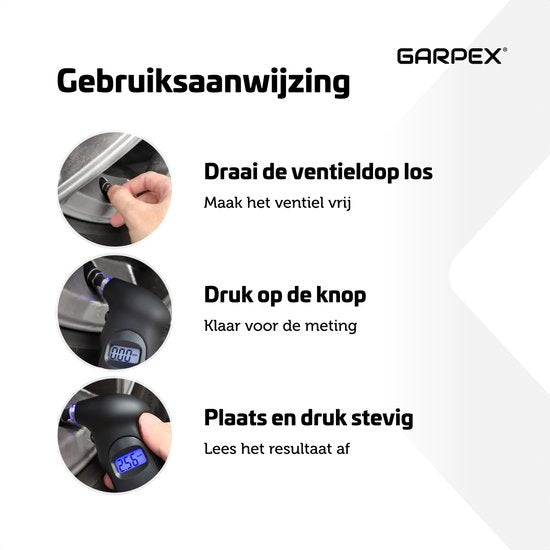 Garpex® Bandenspanningsmeter - Bandendrukmeter - Ingebouwde Zaklamp - Digitaal - Drukmeter
