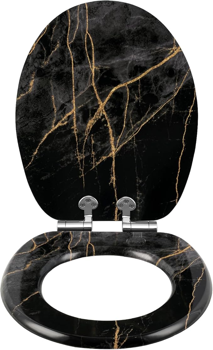 eSituro Wc Bril Met Softclose Mechanisme Toiletbril Universeel – Voorzien Van Snelsluiting Systeem En Antislip Buffers En Driezijdige Transferprint – Voor Toilet En Badkamer – Meerkleurig MDF En Rvs Scharnieren – 375 x 440 mm