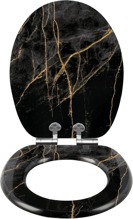 eSituro Wc Bril Met Softclose Mechanisme Toiletbril Universeel – Voorzien Van Snelsluiting Systeem En Antislip Buffers En Driezijdige Transferprint – Voor Toilet En Badkamer – Meerkleurig MDF En Rvs Scharnieren – 375 x 440 mm