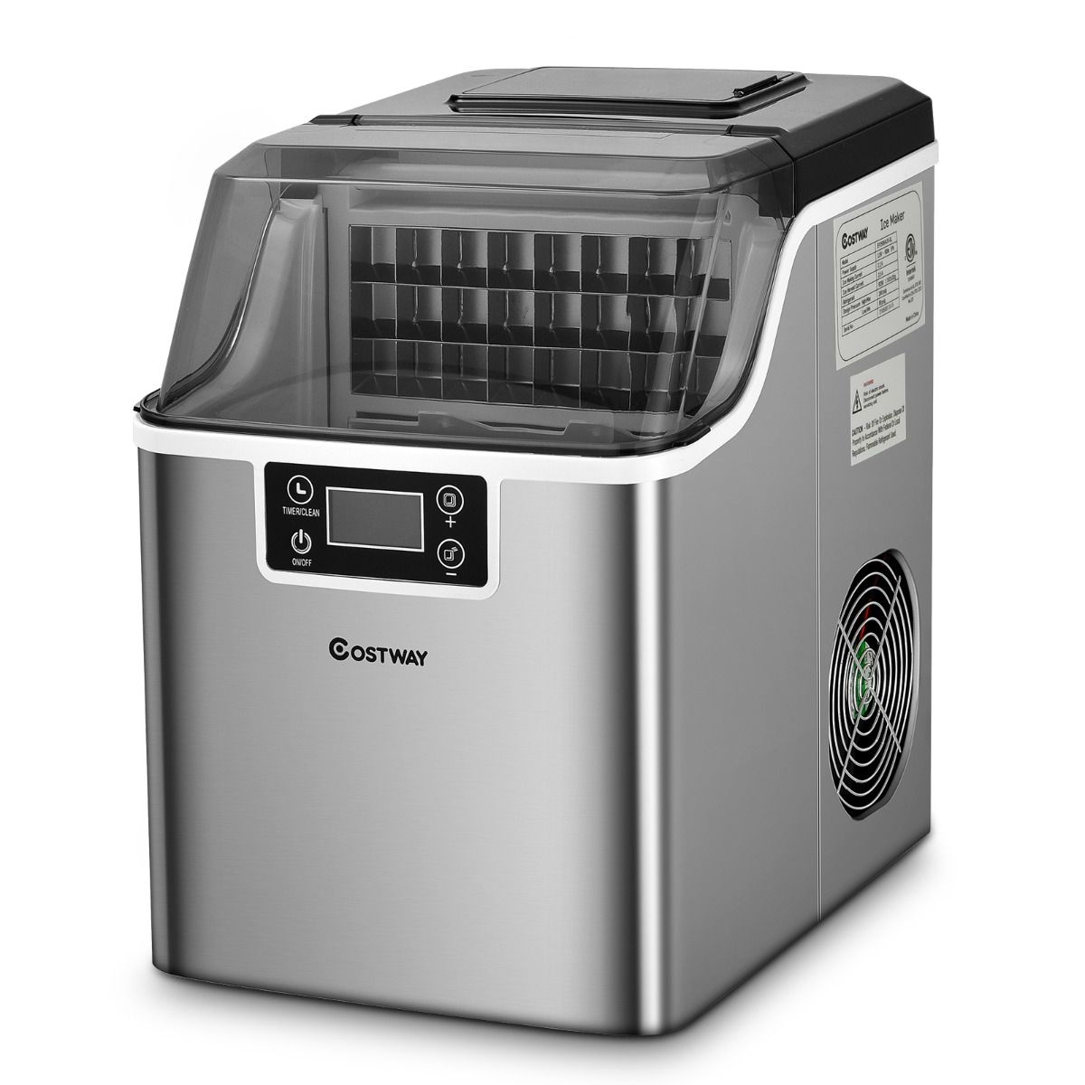 Coast Aanrecht Ijsmaker – 26x36x38 cm – Zilver – Elektrische Ijsmachine met Zelfreiniging, 18KG/24u, 24 Vierkante IJsblokjes per 15 min