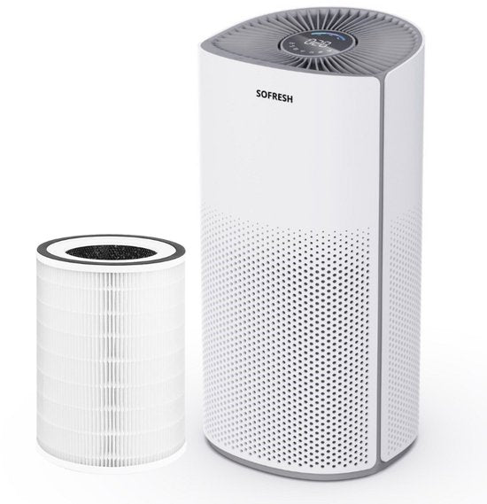 Sofresh – Luchtreiniger Met App – Voor Ruimtes Tot 30 m² & 6-in-1 Filtersysteem – Voorzien Van Hepa-filter En Luchtkwaliteitsindicator – 195 x 195 x 388 mm – Wit Kunststof