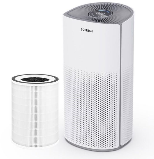 Sofresh – Luchtreiniger Met App – Voor Ruimtes Tot 30 m² & 6-in-1 Filtersysteem – Voorzien Van Hepa-filter En Luchtkwaliteitsindicator – 195 x 195 x 388 mm – Wit Kunststof