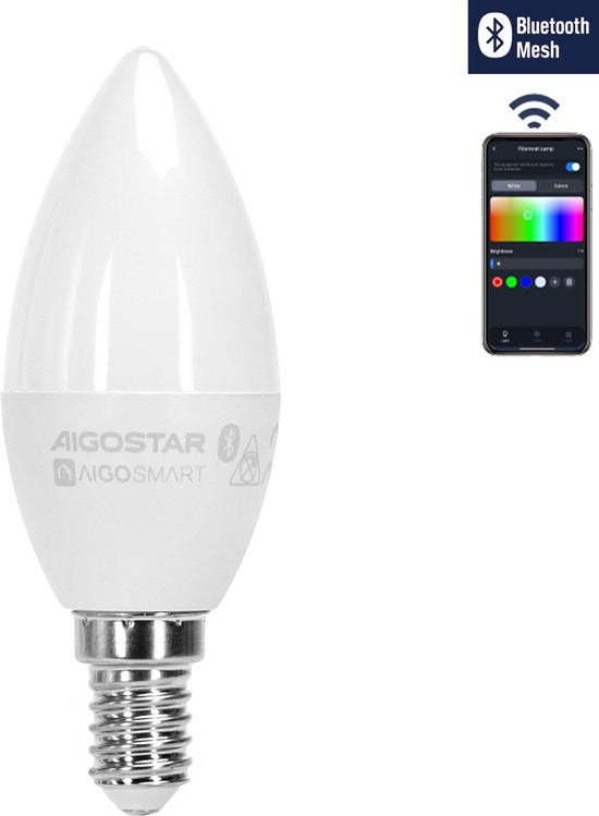 Aigostar - LED Lamp - Bluetooth Mesh - E14 - 6.5W - C37