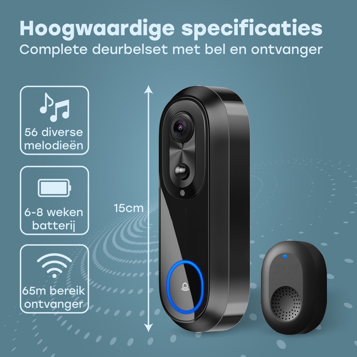 Audyn Video Deurbel met Camera - zwart