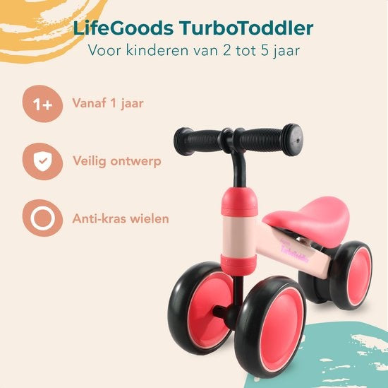 LifeGoods TurboToddler Loopfiets - Speelgoed Vanaf 1 jaar - Jongens en Meisjes - Kinderstep - Roze