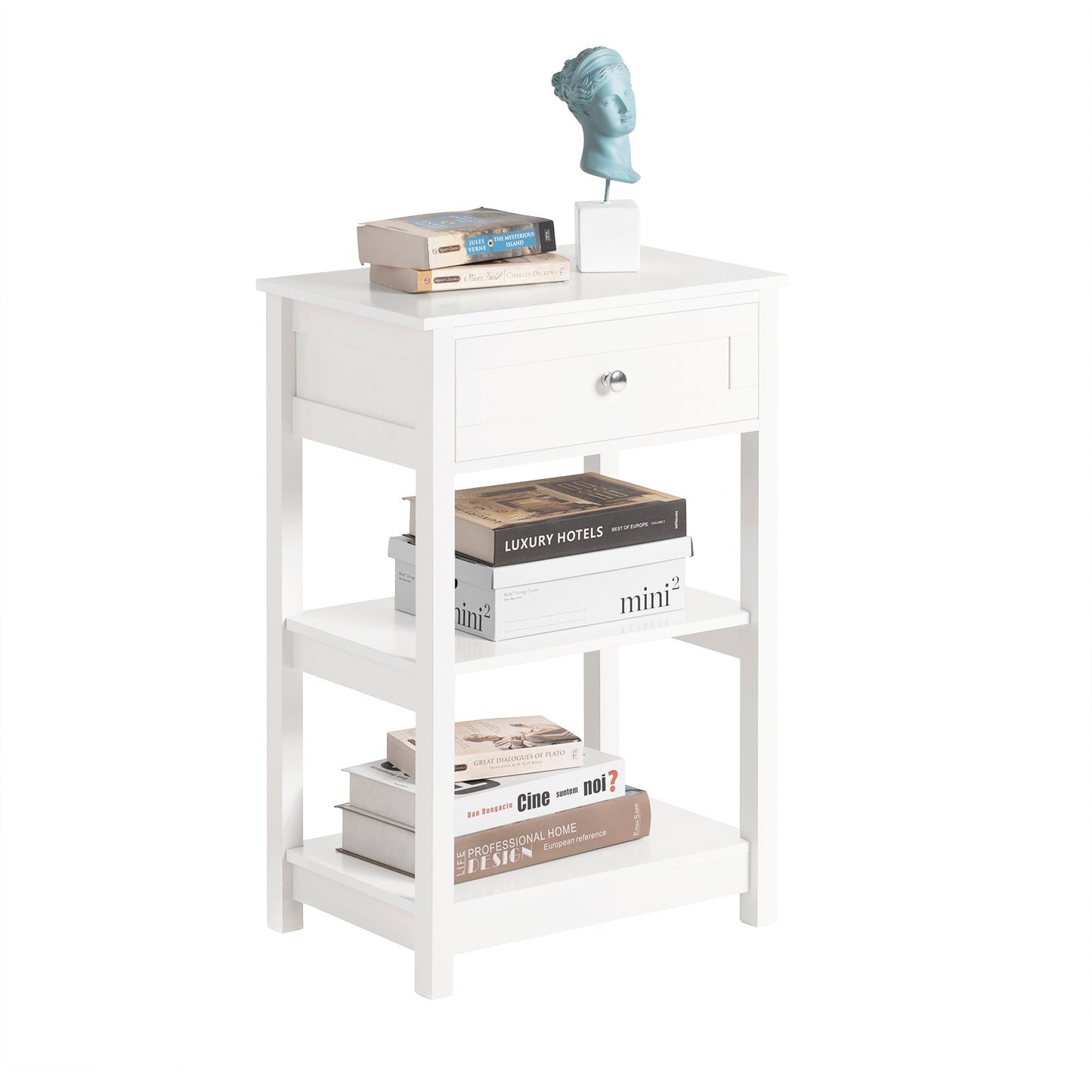 SoBuy FBT46-W Nachtkastje - Wit - 2 Planken - 1 Lade - 45x68x30 cm