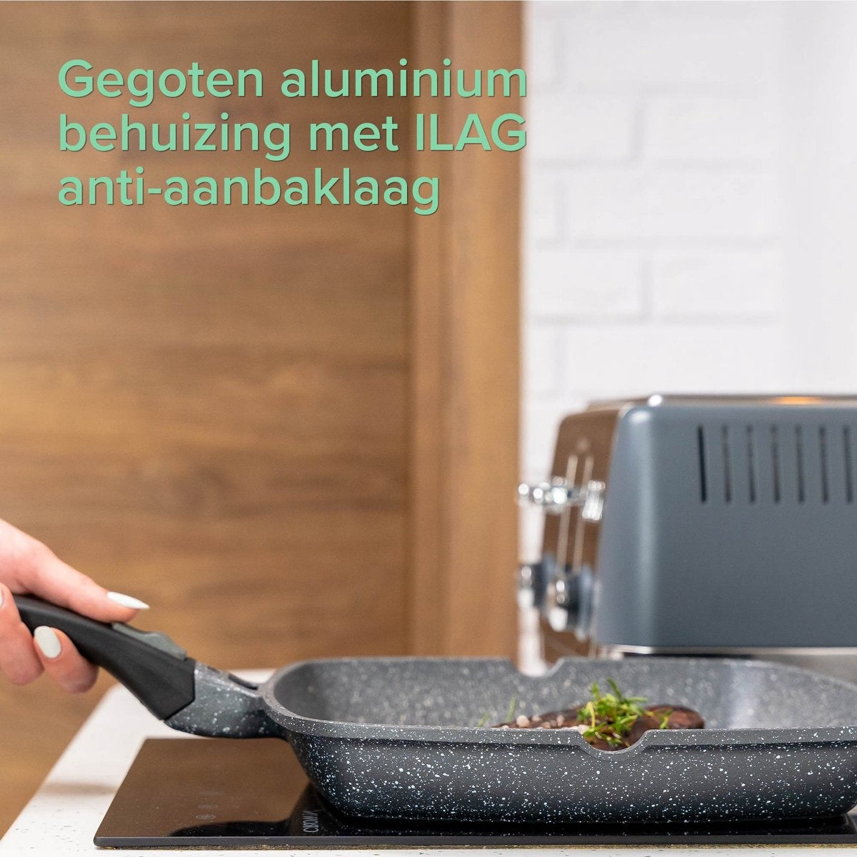 Coninx Grillpan Inductie 28cm - Steakpan Vleespan - Grill Pan met Afneembare Handgreep - PFAS-vrij - Geschikt voor alle Warmtebronnen - Bakpan Inductie - 28x28 CM - Extra Dikke Bodem - Vaderdag Cadeau
