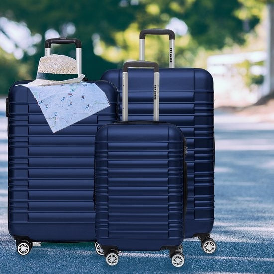 TRVLMORE Kofferset - 3 Delig - Complete Set - 38L Handbagage + 70L en 110L Ruimbagage - Blauw