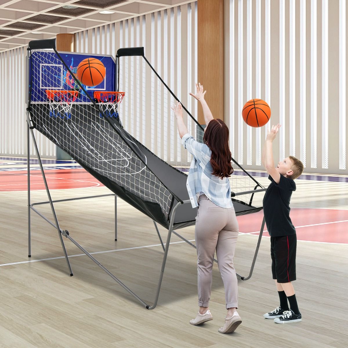 Coast Elektronisch Basketbalspel voor Binnen - Dubbel Schieten - Automatische Score - Donkerblauw + Zwart