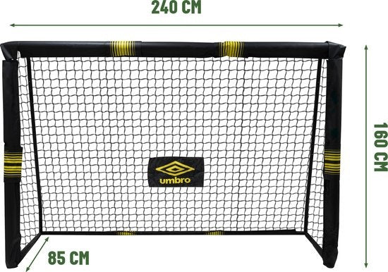 Umbro Voetbaldoel - Voetbal Goal 240 x 160 x 85 cm - Voetbalgoal Groot - Buitenspeelgoed voor Kinderen en Volwassenen - Snelle Montage - Voetbal Training Doel - Metaal - Zwart/ Geel