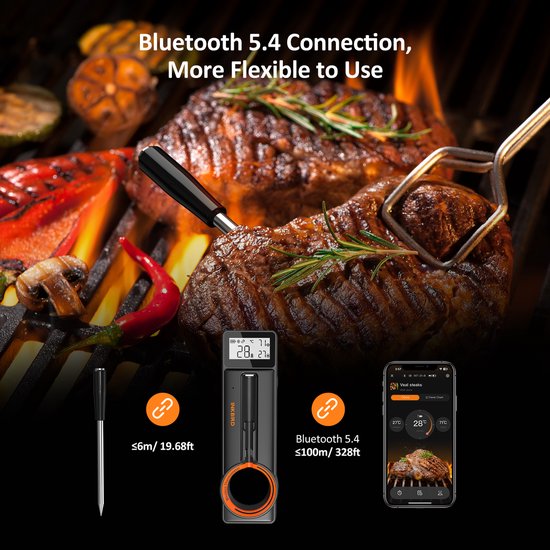 INKBIRD Bluetooth Draadloze Vlees Thermometer nieuw model 2025 Ultradunne 5 mm Sonde