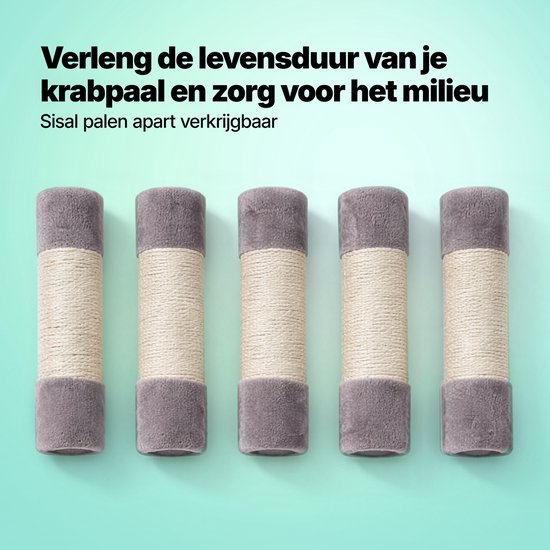 Jake en Jacky Krabpaal voor Katten - Kattenkrabpaal - Krabmeubel - Kattenboom - Krabpalen - Kattenhuis - Lichtgrijs - 147 cm Hoog