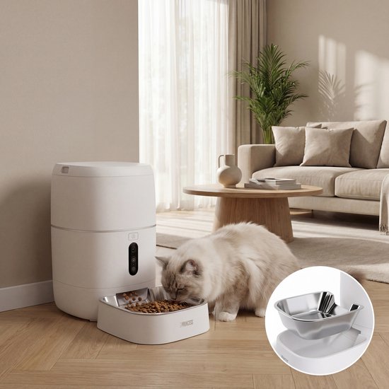 Princess Automatische Voerbak - HD Camera & Smart - 6 Liter – Kat & Hond - App‑Bediening – Geplande Voeding – Roestvrijstalen Kom – Back-up Batterij - Voerautomaat - Voerdispenser - 610065
