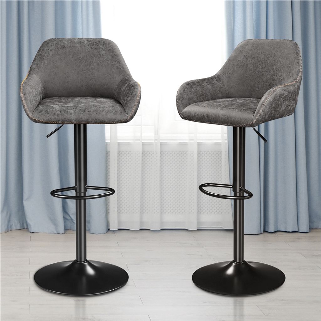 Yaheetech 2er Set Barkrukken met Rugleuning - Draaibaar 360° - In Hoogte Verstelbaar 87,5-107,5 cm - Kunstleer en Metaal - Grijs