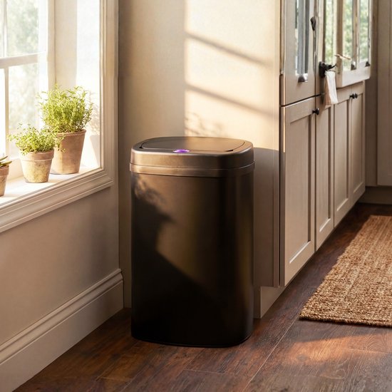 Bayt Prullenbak - Prullenbak 60 Liter - Prullenbak met Sensor - Vuilnisbak - Afvalbak - Metaal - Zwart