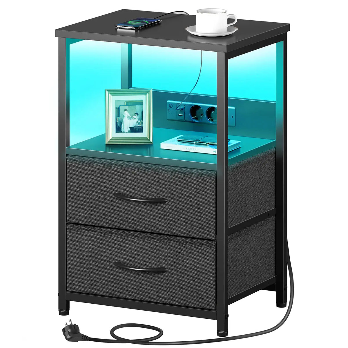 Rolanstar LED Nachtkastje met Oplaadstation - 2 Lades - USB en Stopcontact