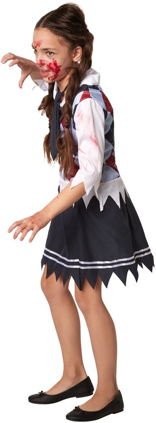 Dressforfun Griezelig schoolmeisje 158 (vanaf 12 jaar) - verkleedkleding kostuum halloween verkleden feestkleding carnavalskleding carnaval feestkledij partykleding - 302209