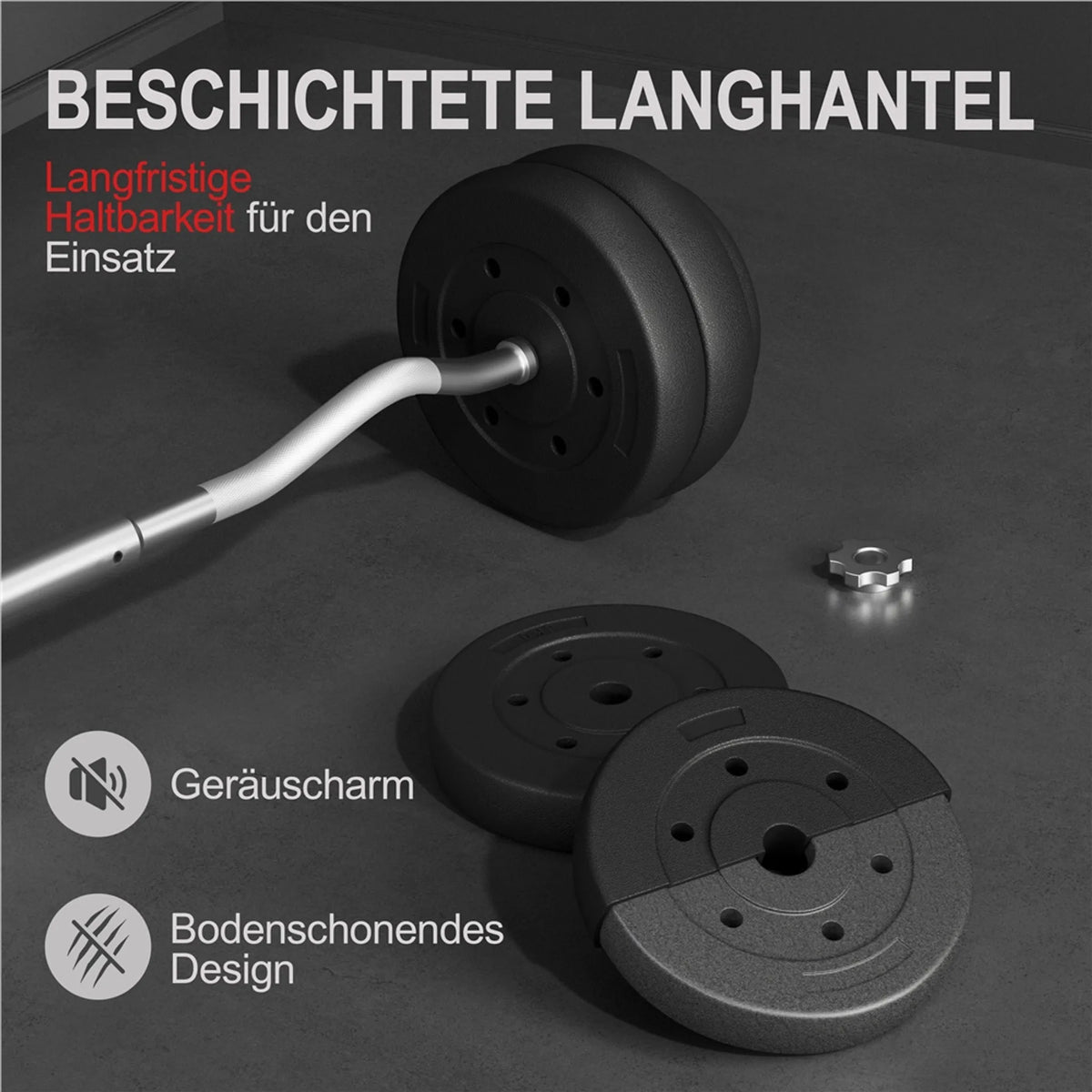 Yaheetech EZ-curl Halterset 30 kg – Voorzien Van Verchroomde Curlstang En 6 Beton-gewichtsschijven En Stersluitingen – Voor Krachttraining En Spieropbouw – Zwart Metaal Kunststof En Beton – 120 x 26 x 26 cm