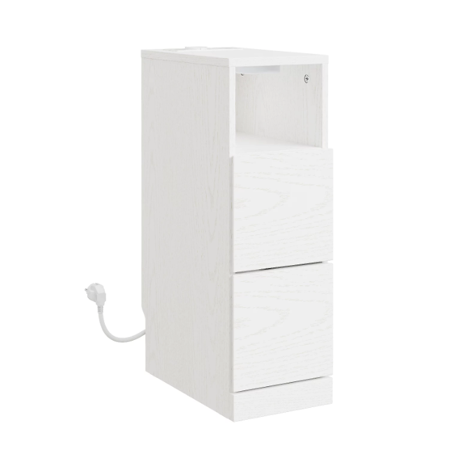 SoBuy Nachtkastje 35 x 20 x 60 cm - Crèmewit - 2 Lades - LED Verlichting - USB en Stopcontact
