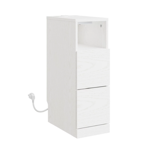 SoBuy Nachtkastje 35 x 20 x 60 cm - Crèmewit - 2 Lades - LED Verlichting - USB en Stopcontact