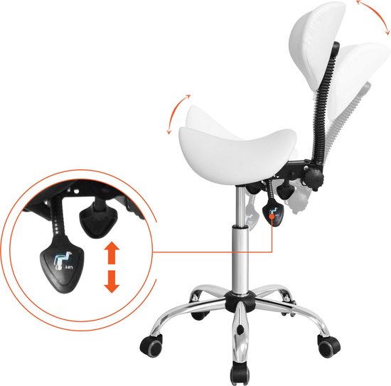 VDD Zadelkruk - Ergonomisch Design - Verstelbare Hoogte - 40x40x112 cm - Wit