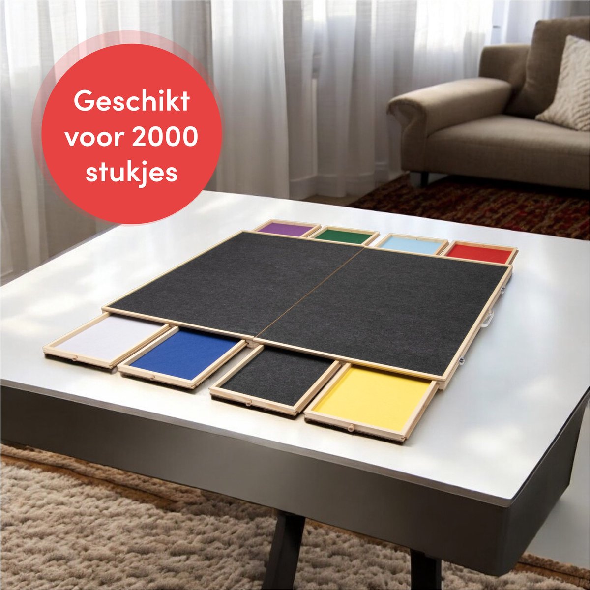 DIYDash Puzzeltafel XL Met Opbergsysteem - 2000 Stukjes - 8 Gekleurde Lades En Deksel - Inklapbaar - Mat - Bord - Plaat - Plank - Deluxe - Rolmat - Kleed - Voor Legpuzzels - 1000 - 1500