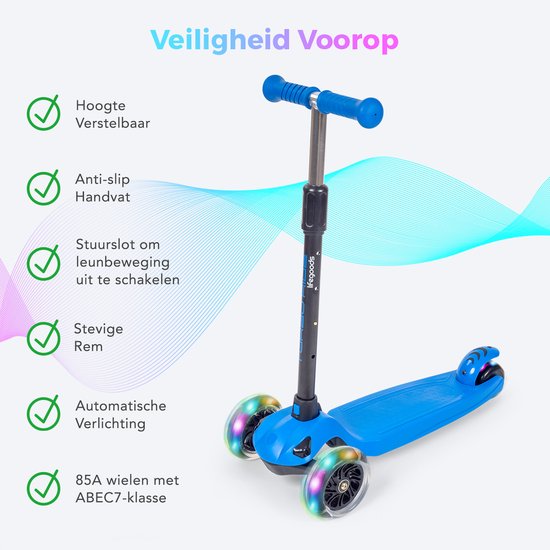 LifeGoods TurboRide Kinderstep - Step 5-8 Jaar - 3 Lichtgevende Wielen - Jongens/Meisjes - Blauw