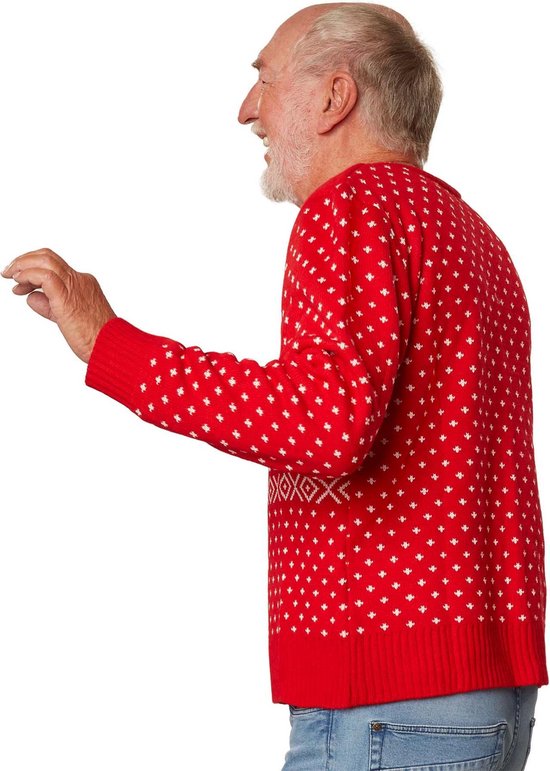 Dressforfun Kersttrui sneeuwpret rood-wit M - verkleedkleding kostuum halloween verkleden feestkleding carnavalskleding carnaval feestkledij partykleding - 303376