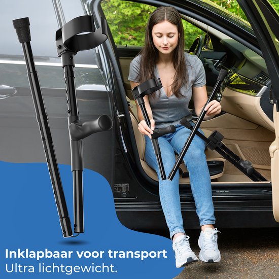 Sanicraft® Krukken - Elleboogkrukken - Revalidatie - Loopkrukken - Verstelbaar - Ergonomische Gel Handvaten - 2 Stuks - Inklapbaar - Zwart