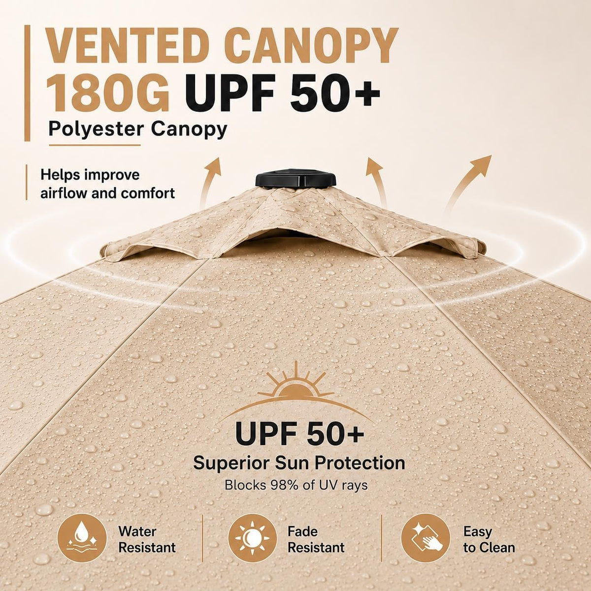 Yaheetech parasol met solarverlichting - 32 ledlampjes - Ø 9 ft - kleur Tan