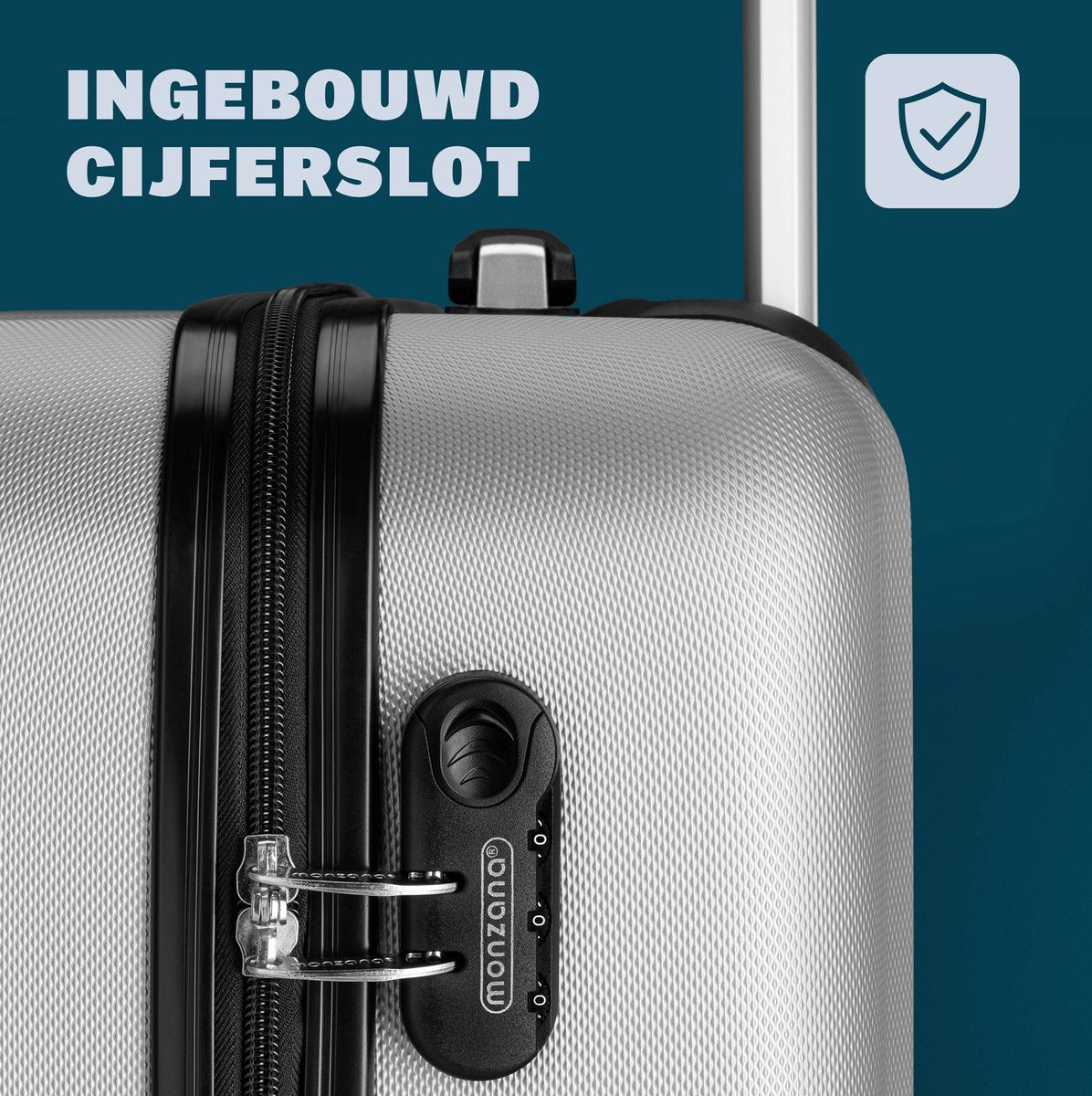 Monzana Kofferset Baseline 3-Delig – Voorzien Van 360° Dubbele Zwenkwielen En Cijferslot En Telescopische Handgreep – Voor Reis En Vakantie – Zilver ABS-Kunststof – M, L & XL