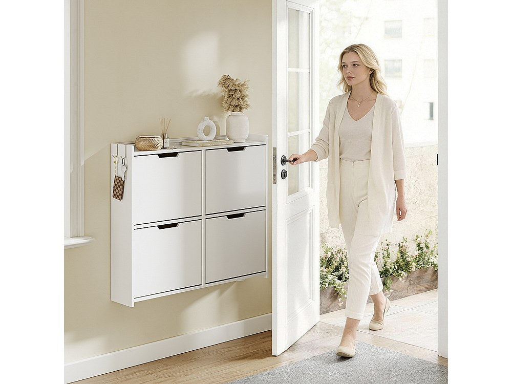Sobuy Schoenenkast 4 Klaptuigen - Compact Ontwerp voor Halletje - 100x19x93 cm - Wit