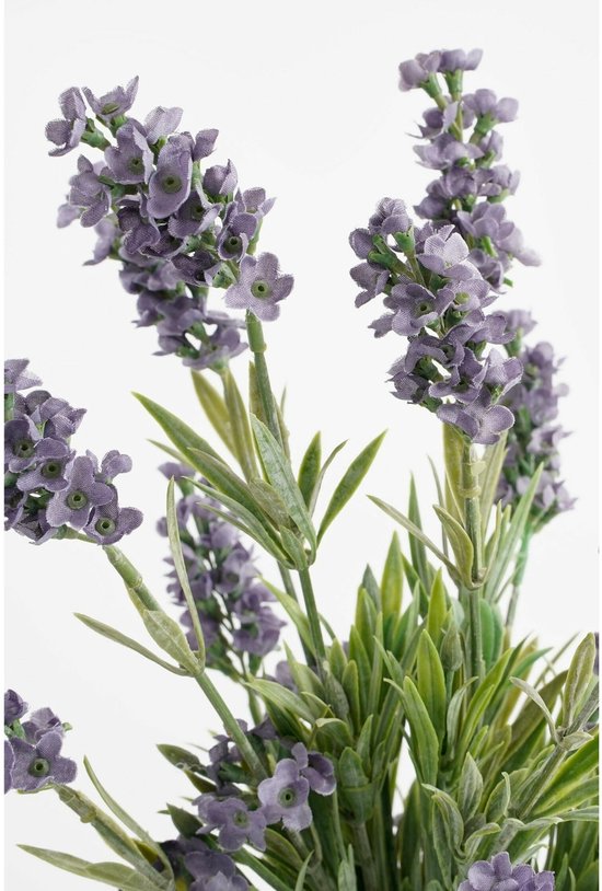 Mica Decorations Kunstplant Lavendula/lavendel - groen/paars - D22 x H33 cm - grijze pot - kamerplant - kunstbloemen