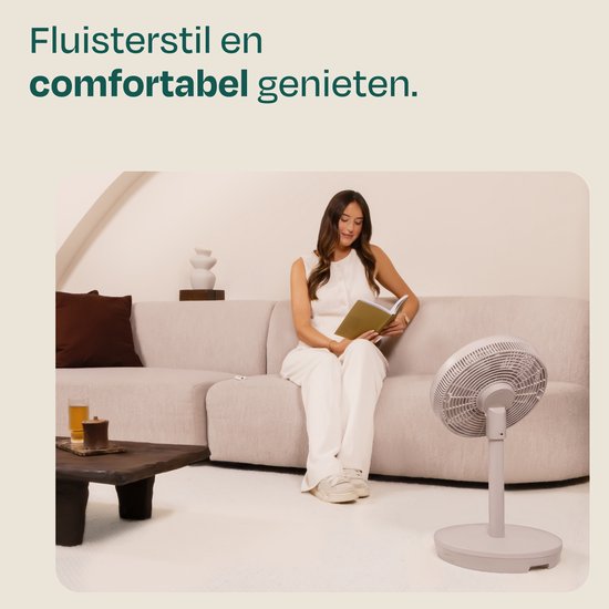 VONROC BREEZE Draadloze Ventilator – Fluisterstil (<44 dB) – 24 snelheden – lichtgewicht en draagbaar - 3 windmodi: Natuurlijk, Slaap, Normaal – Modulair: tafelventilator én vloerventilator – Luxe touch display – Incl. afstandsbediening – Beige