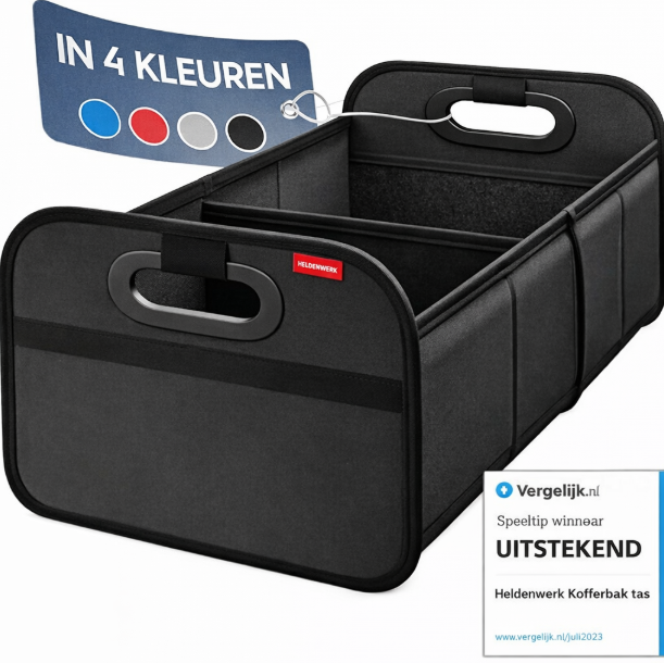 HELDENWERK kofferbaktas opvouwbaar en stabiel - kofferbakorganizer boodschappentas voor praktische opslag - autovouwdoos, kofferbakdoos (zwart)