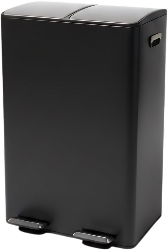 Bayt Prullenbak - Prullenbak 60 Liter (2x30) - Vuilnisbak 60 Liter - Pedaalemmer 60 Liter - Prullenbak Afvalscheiding - Prullenbak 2 Vakken - Afvalbak - RVS - Zwart/Zilver