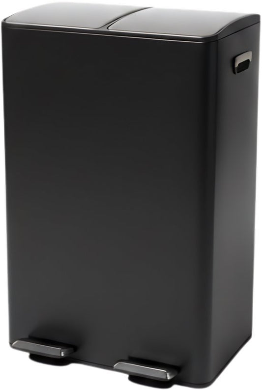 Bayt Prullenbak - Prullenbak 60 Liter (2x30) - Vuilnisbak 60 Liter - Pedaalemmer 60 Liter - Prullenbak Afvalscheiding - Prullenbak 2 Vakken - Afvalbak - RVS - Zwart/Zilver