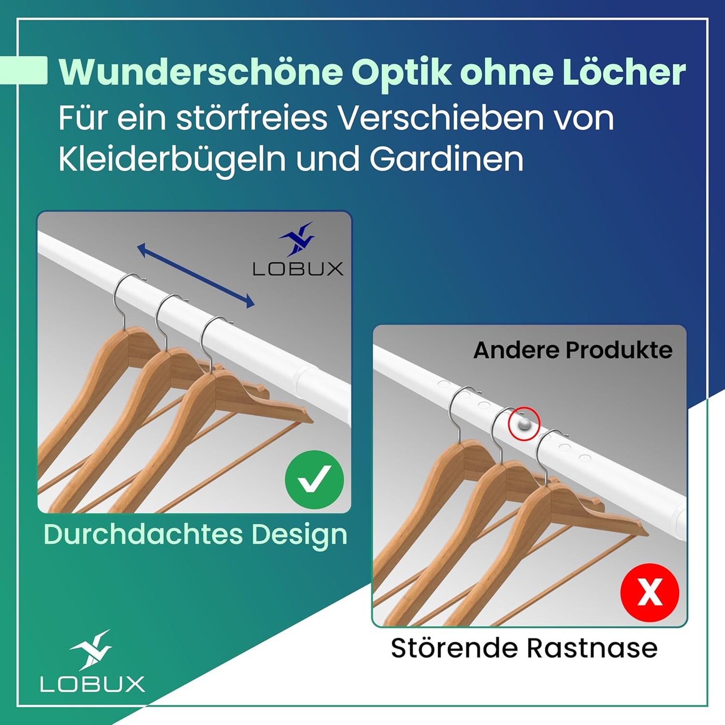 LOBUX® - Gordijnstang zonder boren [wit, 260-350cm] - telescopische stang gordijn uitschuifbaar - douchestang zonder boren - gordijnstang, douchegordijnstang, kledingstang, klemstang kattennet