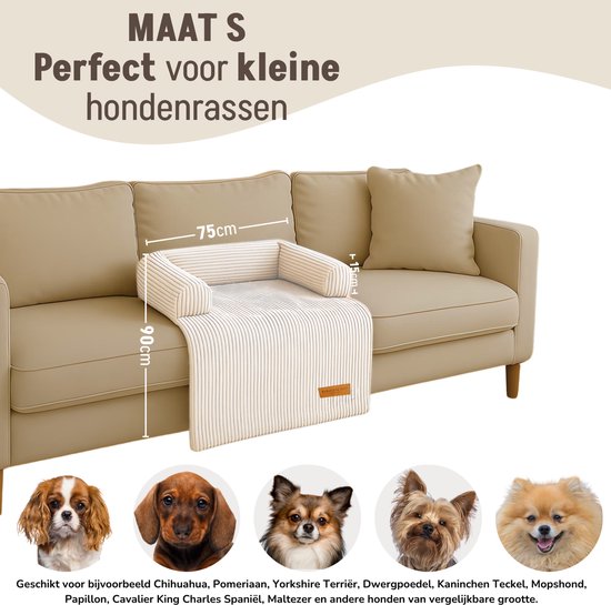 By Cee Cee Origineel Hondendeken Bank – Hondenkleed Bank - Hondenmand - Premium - Volledig Afritsbaar - Ribstof - Beige - 75x90 - Maat S
