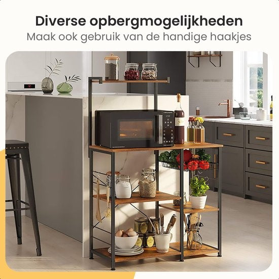 Goliving Keukenkast – Keukenrek Staand – Magnetronkast – Organizer – Metaal – Hout – 90 x 40 x 132 cm – Bruin
