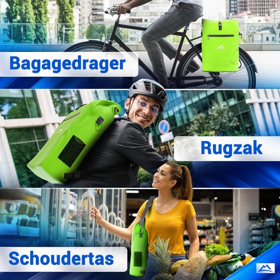 Nextcover 3in1 Fietstas Enkel voor Bagagedrager [PVC vrij] | Waterdichte Fietstas, Rugzak en Schoudertas 25L | Ideaal voor Laptop en Wekelijkse Aankopen | Fiets Tas Enkele | Fietstassen