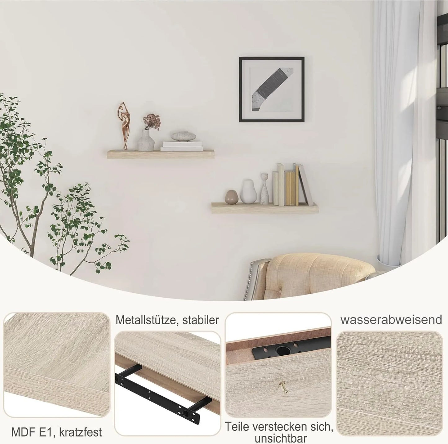 EUGAD Wandplank Zwevend – Voorzien Van Verborgen Metalen Bevestigingsbeugels En Voorgeboorde Gaten En Landelijke Fineerlaag – Voor Woonkamer En Keuken – Grijs Mdf-hout – 60 x 23 x 3,8 cm