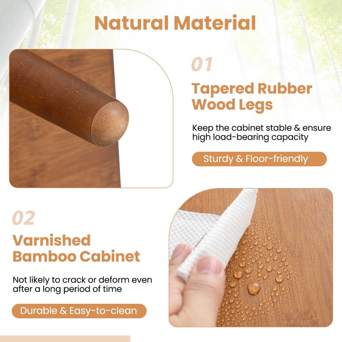 Coast TV-meubel - bamboe met rieten en glazen schuifdeur - verstelbare plank - bruin - 120,5 x 31 x 45,5 cm