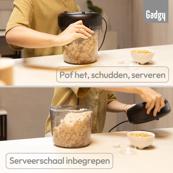 Gadgy Premium Popcornmachine – Popcornmaker - Vers & Huisgemaakt Popcorn in 4–5 Minuten - 500W - Zwart