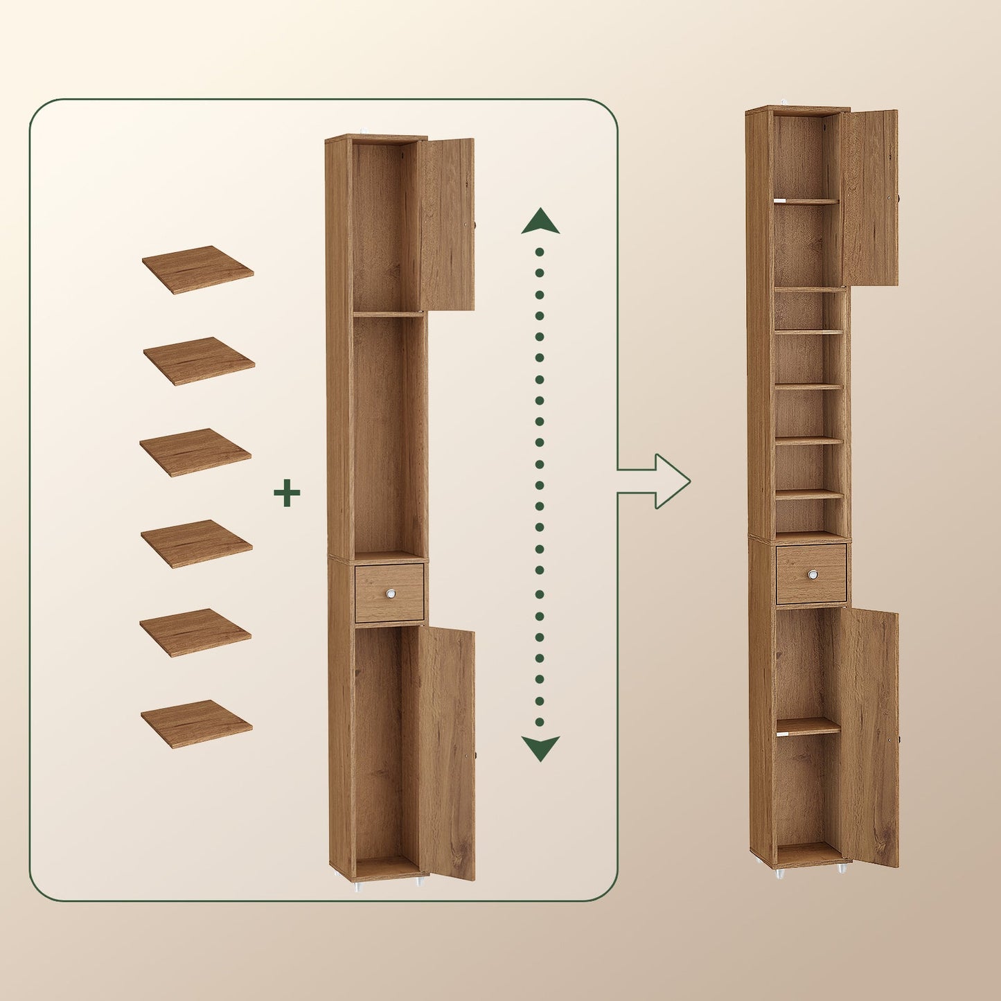 SoBuy BZR34-II-PF Hoge Badkamerkast Vrijstaand Compact - Naturel Hout - 20x20x180 cm