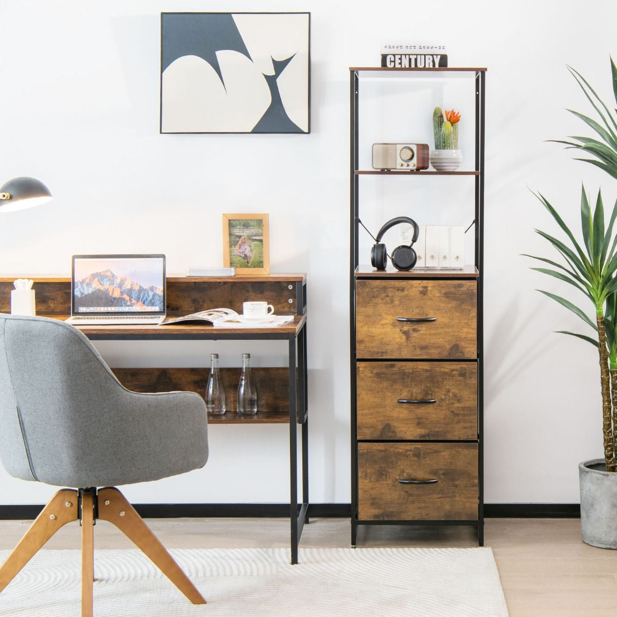Coast Staande Boekenkast Met Laden - 43 x 39 x 156 cm - Bruin