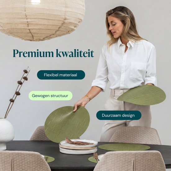 Castagnola Placemats - Placemat van Kunststof - Onderlegger - Onderzetter - Placemats Plastic en PVC - 6 Stuks - Diameter 37cm - Groen