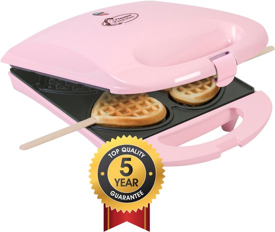Bestron Wafelijzer - DSW271P - 1400W - 4 mini hartvormige wafels - Incl.20 houten stokjes - Roze